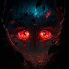 大怪物红色的眼睛神秘的森林