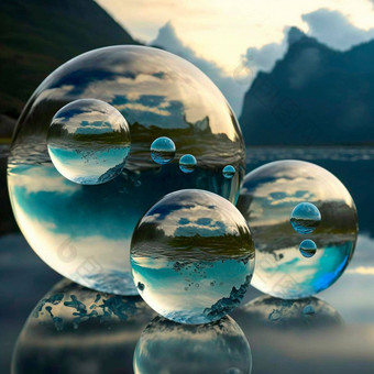 透明的水球体惊人的<strong>背景山水</strong>反射景观元素内部球体