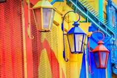 色彩斑斓的外观caminito街街灯布宜诺斯艾利斯停机坪阿根廷