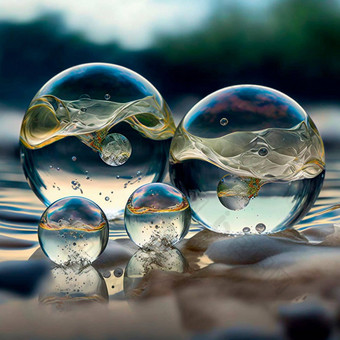 透明的水球体惊人的背景山水反射景观元素内部球体