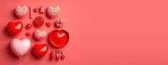 红色的心快乐情人节一天横幅背景