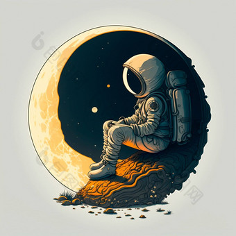 卡通图像宇航员坐着月亮