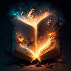 神奇的书吞没了火焰闪电