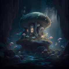 幻想森林房子形式蘑菇