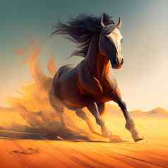 马运行沙漠踢沙子