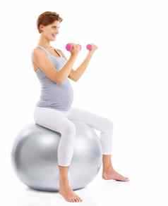 健身锻炼怀孕了女人举重球孕产妇健康健康的生活方式幸福体育怀孕女孩锻炼培训普拉提哑铃工作室