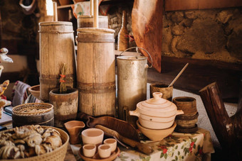 木桶菜表格村乡村古董餐具