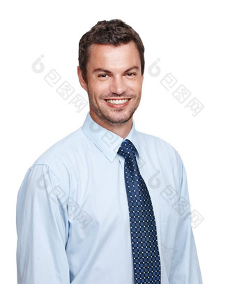 自信业务<strong>实力</strong>英俊的商人衬衫领带微笑白色背景