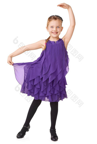 舞厅跳舞微笑肖像女孩跳舞幼儿园孩子漂亮的衣服白色背景艺术小人舞者幸福学生培训跳舞工作室行屈膝礼