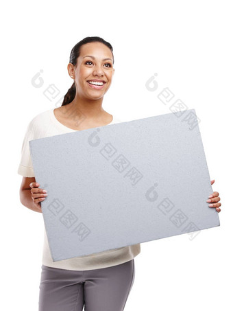 广告横幅女人白色背景海报广告牌灰色的标志孤立的工作室市场营销品牌模型快乐女模型公告新闻信息