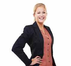 肖像快乐业务女人白色背景领导成功瑞典女模型企业家专业工人微笑动机幸福信任管理
