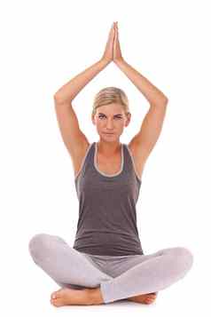 瑜伽冥想健身肖像女人冥想医疗保健精神上的灵魂光环脉轮能源疗愈Zen正念心态和平放松模型普拉提白色背景工作室