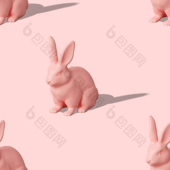 无缝的等角模式复活节兔子粉红色的背景色彩斑斓的设计打印纺织包装纸硬<strong>光阴</strong>影快乐复活节一天无缝的纹理呈现