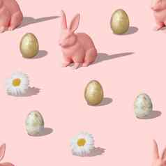 无缝的等角模式复活节鸡蛋兔子花粉红色的背景时尚的设计打印纺织包装纸硬光快乐复活节无缝的纹理渲染