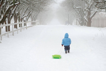 男孩走<strong>首页</strong>拖<strong>雪</strong>橇