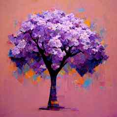 水彩树开花淡紫色数字生成的插图