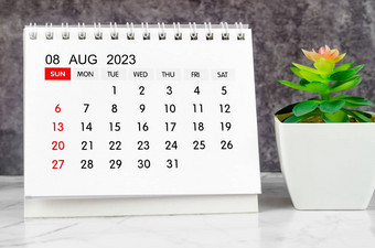 8月每月桌子上日历一年植物能