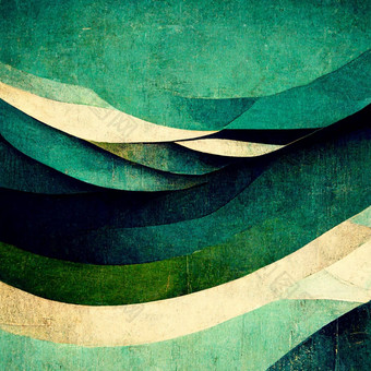 摘要当代现代水彩艺术极简主义蒂尔绿色阴影插图