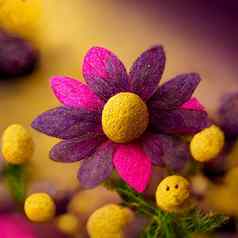 紫色的粉红色的黄色的摘要花插图