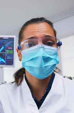 病人点视图牙医保护面具持有工具