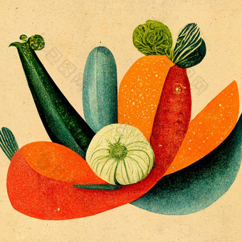 摘要当代现代艺术极简主义复古的插图<strong>蔬菜水果</strong>