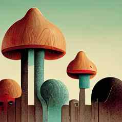 卡通风格彩色蘑菇毒健康的素食者食物平风格