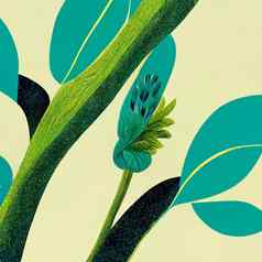 色彩斑斓的水彩植物插图打印墙艺术花艺术背景