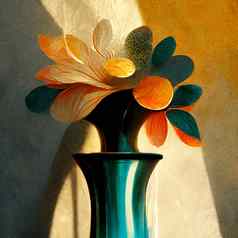 橙色花花束蒂尔陶瓷花瓶阳光