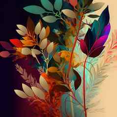 原始花设计异国情调的花热带叶子色彩斑斓的花黑暗背景