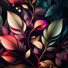 原始花设计异国情调的花热带叶子色彩斑斓的花黑暗背景特写镜头