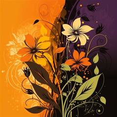 原始花设计异国情调的花热带叶子色彩斑斓的花橙色背景