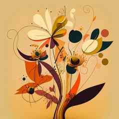 原始花设计异国情调的花热带叶子色彩斑斓的花橙色背景