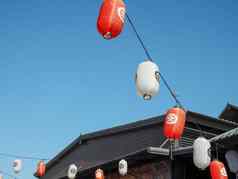 日本灯笼挂前面日本餐厅日本文本灯笼寿司日本食物