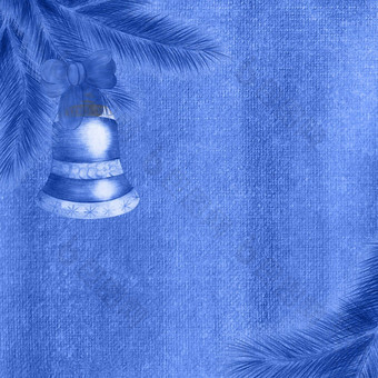 手画圣诞节背景蓝色的水彩数字纸圣诞节贝尔冷杉树分支机构