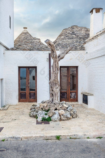 美丽的<strong>小镇</strong>Alberobellotrulli房子<strong>绿色</strong>植物花阿普利亚地区南部意大利