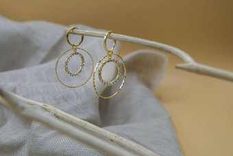 金珠宝设置金珠宝时尚摄影金耳环时尚摄影耳环提出了只树分支