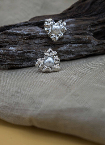 银珠宝设置银珠宝时尚摄影银耳环时尚摄影耳环提出了木材