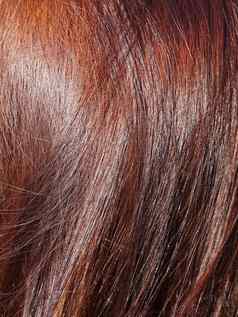 红色的棕色（的）女头发特写镜头阳光
