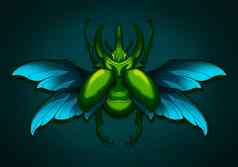 明亮的闪亮的绿色甲虫翅膀超然塞托尼娅奥拉塔