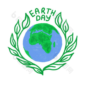 手画插图地球一天全球地球生态保护蓝色的绿色球海洋土地生态环境概念污染图标象征卡通风格现代海报