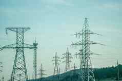 权力行支持电线电传输轮廓高电压网格塔线电缆分布站能源行业能源储蓄