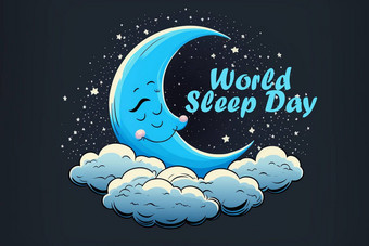 <strong>世界睡眠</strong>一天明信片横幅插图睡觉月亮睡觉国际假期