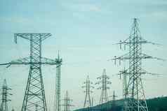 权力行支持电线电传输轮廓高电压网格塔线电缆分布站能源行业能源储蓄