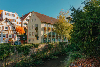 国家德国<strong>小镇</strong>房子Baden-Wuerttemberg德国欧洲<strong>小镇</strong>完整的色彩斑斓的保存建筑