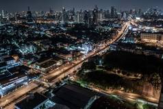 曼谷城市景观曼谷市中心晚上视图业务区美丽的《暮光之城》给城市现代风格