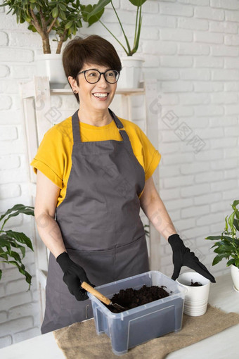 春天室内植物护理报告室内植物醒着的室内植物春天中间岁的女人移植植物能首页园丁移植植物Spathiphyllum