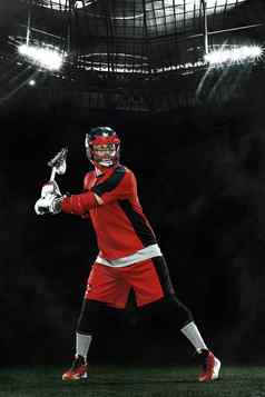 长曲棍球球员运动员运动员红色的头盔大竞技场背景体育运动动机壁纸