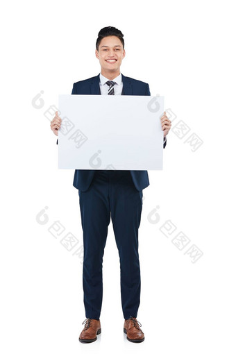 肖像工人海报模型市场营销纸空间广告模拟促销活动横幅空白广告牌标志快乐微笑企业商人孤立的白色背景