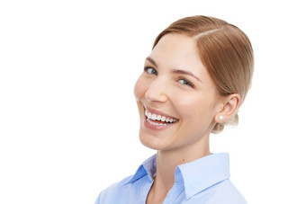 女人工作室肖像微笑业务成功幸福白色背景衬衫快乐企业领袖执行专业孤立的<strong>职业生涯</strong>目标任务领导