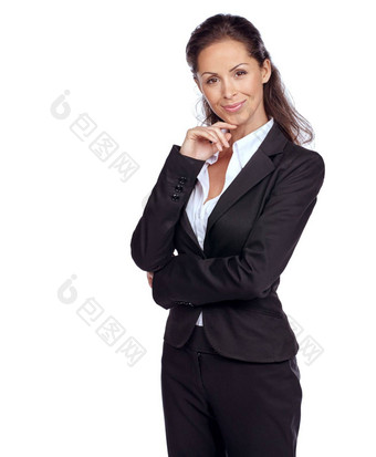 业务女人成功律师微笑肖像愿景心态孤立的白色背景职业生涯企业法律员工专业模型女律师法律提倡